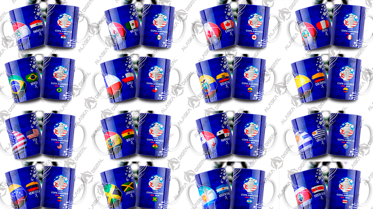 16 Plantillas para Sublimar Tazas Copa America 2024 con Editables y Mockups