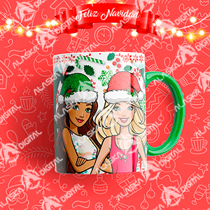 6 Plantillas de Barbie en Navidad para sublimar en taza