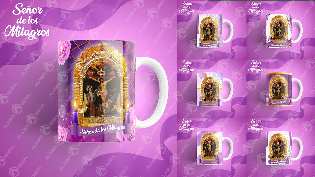 7 plantillas Recuerdo del Sr. de los Milagros para sublimar en taza