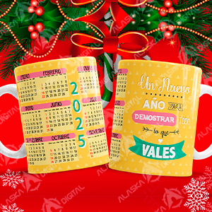 8 Plantillas para Sublimar Tazas con Calendario 2025 con Editables y Mockups / Navidad 8 Plantillas para Sublimar Tazas con Calendario 2025 con Editables y Mockups / Navidad - Imagen 2