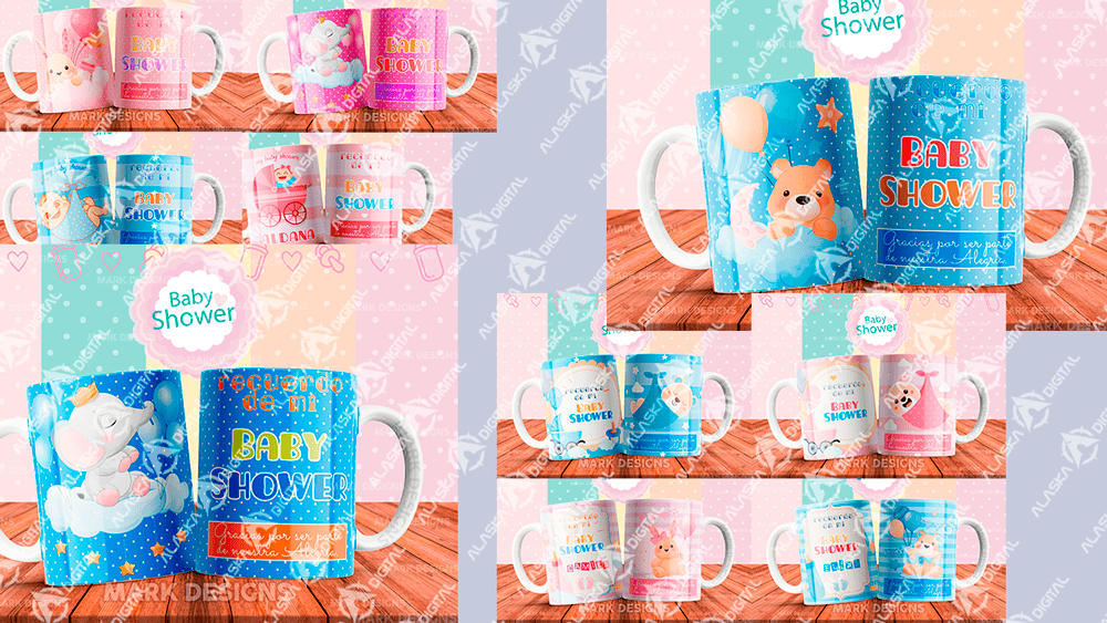 10 Plantillas para Sublimar de Baby Shower Cutes con Editables y Mockups