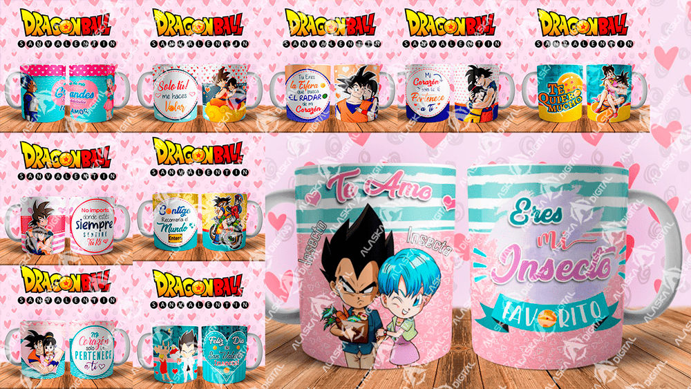 10 Plantillas para Sublimar de Dragon Ball Enamorado con Editables