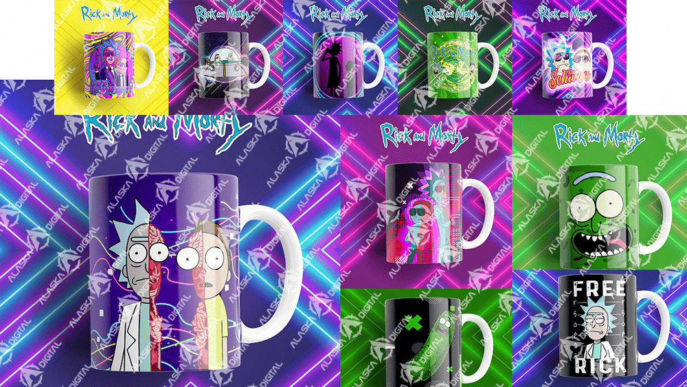 10 Plantillas para Sublimar Tazas rick y morty Con Editables y Mockups