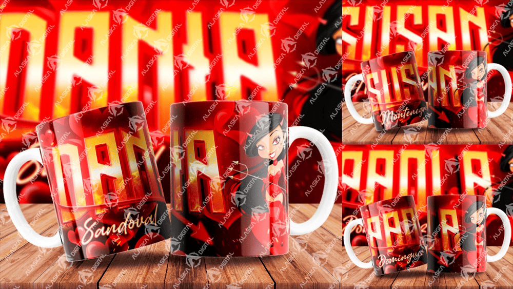 1 Plantilla para Sublimar Taza Mujer Diabla con Editable y Mockups
