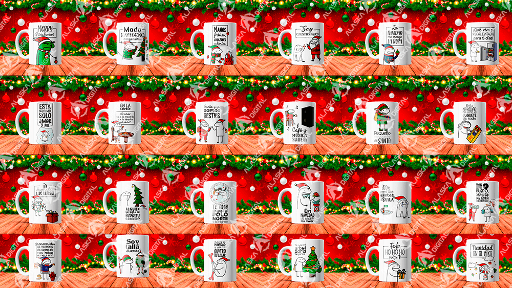 24 Plantillas para Sublimar Tazas Navidad con Florks con Editables y Mockups