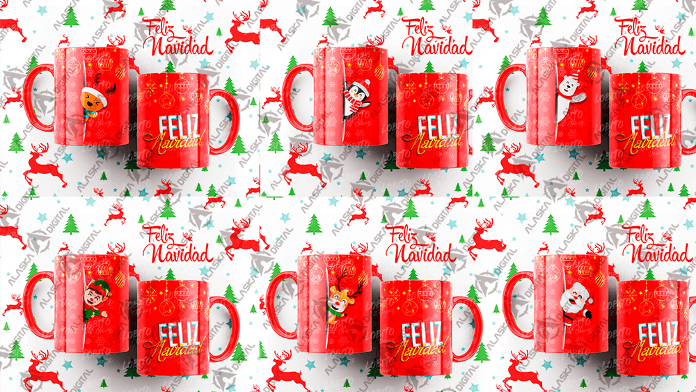 6 Plantillas para Sublimar Tazas Happy Navidad con Editables y Mockups