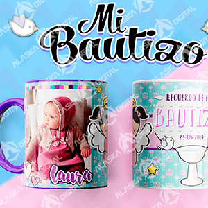 10 Plantillas para Sublimar Tazas Mi Bautizo con Editables y Mockups