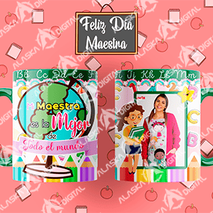 8 Plantillas para Sublimar Taza Feliz Día Maestra con Editables y Mockups