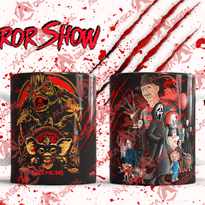 10 Plantillas JPG para Sublimar Tazas Horror Show con Editables y Mockups 10 Plantillas JPG para Sublimar Tazas Horror Show con Editables y Mockups - Imagen 4