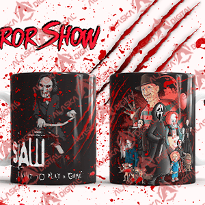 10 Plantillas JPG para Sublimar Tazas Horror Show con Editables y Mockups