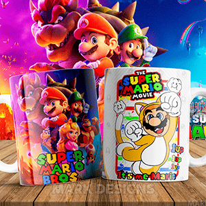 13 plantillas tazas mario bros para sublimar Editables y Mockups V3
