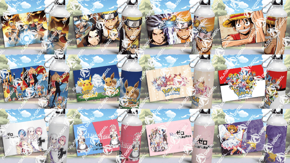 12 Plantillas para Sublimar Termos Anime con Editables y Mockups