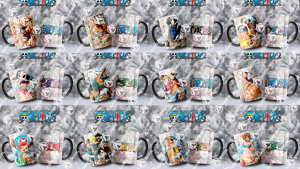 12 Plantilla Taza One Piece con Mockups y Editables
