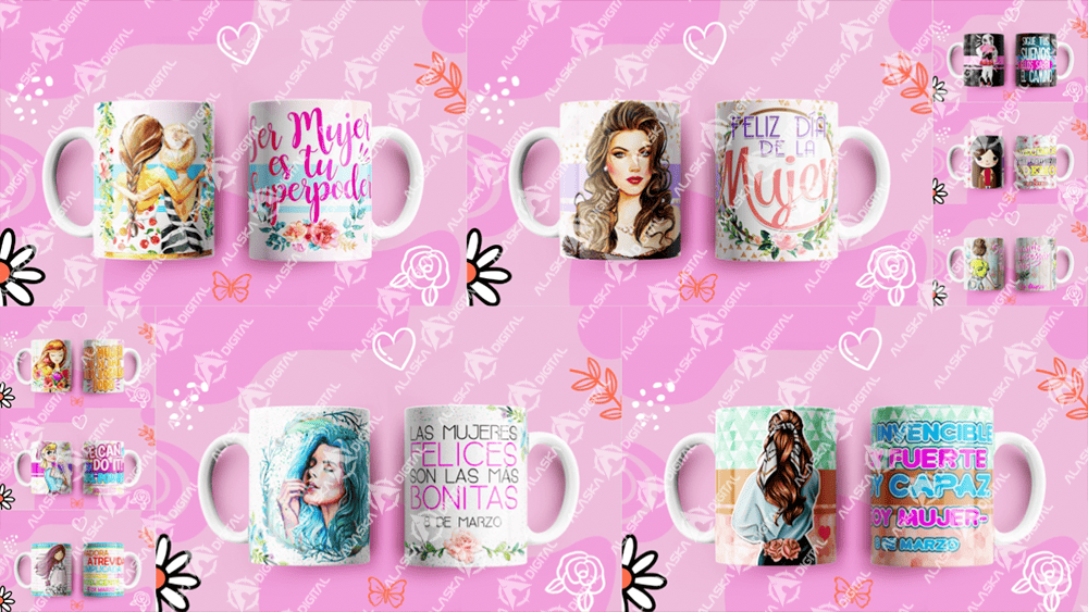 10 Plantillas para Sublimar Tazas Mujer Soñadora con Editables y Mockups
