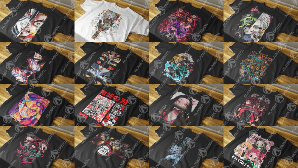 16 Plantillas PNG para Sublimar Playeras Demon Slayer con Mockups