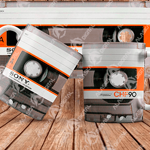 13 Plantillas PNG para Sublimar Tazas Cassette Retro con Mockups