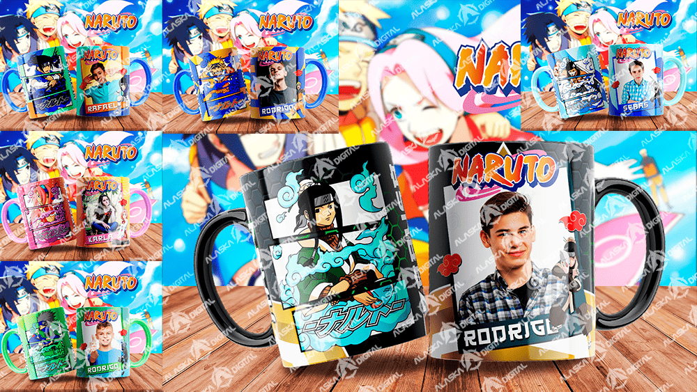 6 Plantillas para Sublimar Tazas de Naruto Shippuden con Editables y Mockups