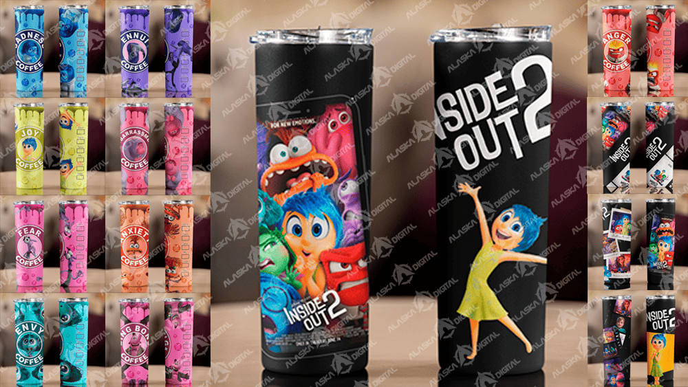 13 Plantillas PNG para Sublimar Tumbler InsideOut/ Intensamente 2 con Mockups