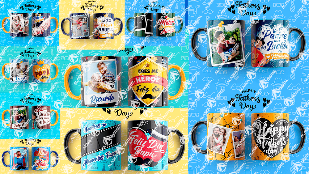 10 Plantillas para Sublimar Happy Father Day con Editables y Mockups