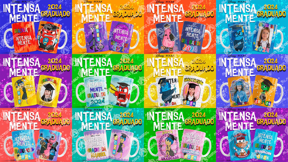 11 Plantillas para Sublimar Tazas Graduacion Intensamente con Editables y Mockups