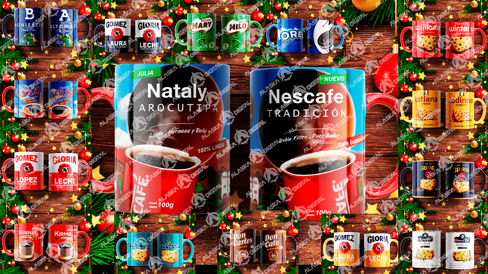 15 Plantillas para Sublimar Tazas Marcas Perú Navideñas con Editables y Mockups