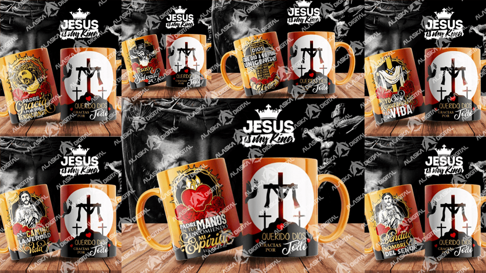 7 Plantillas para Sublimar Tazas Querido Jesus con Editables y Mockups