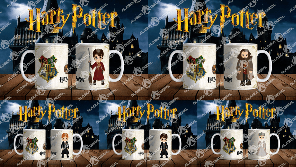 5 Plantillas para Sublimar Tazas Harry Potter con Editables y Mockups