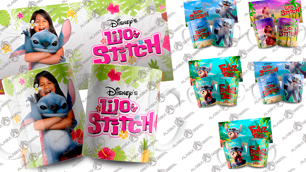 5 Plantillas PNG para Sublimar Tazas Lilo y Stitch La Película con Editables y Mockups-p