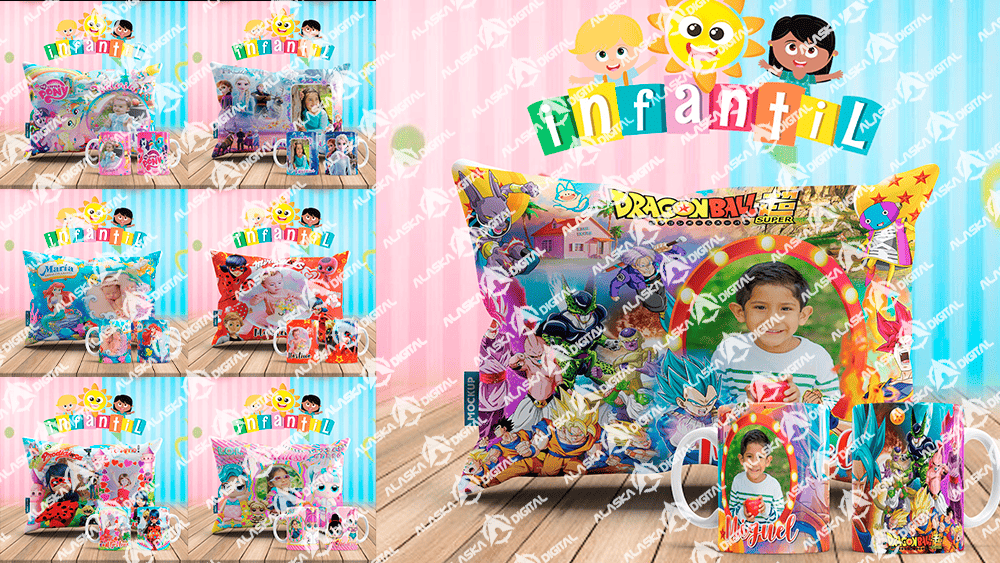 31 Plantillas para Sublimar Duo Taza y Cojin Dia del Niño con Editables y Mockups