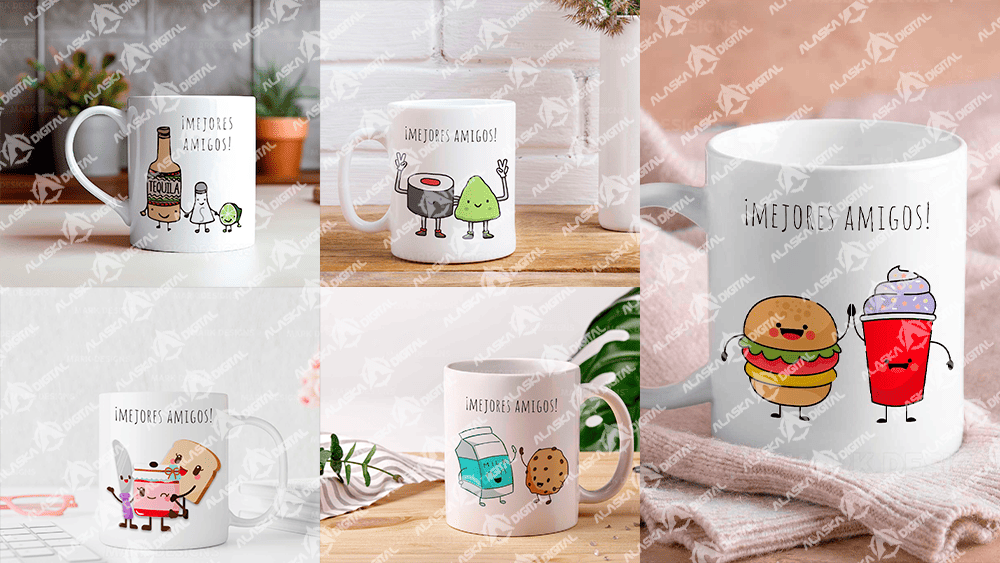 6 Plantillas para Sublimar Tazas Mejores Amigos con Editables y Mockups