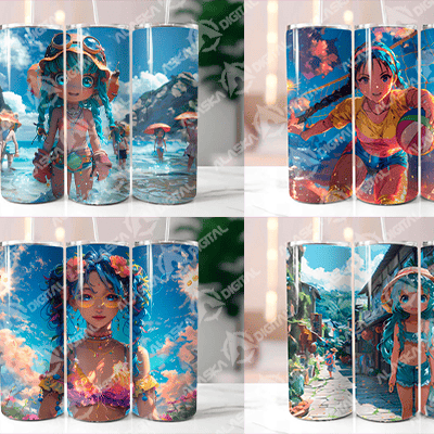 Chibi Summer 1 Tumbler Wrap Chibi Summer 1 Tumbler Wrap