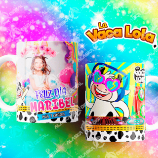 10 Plantillas Editables de La Vaca Lola para sublimar en taza
