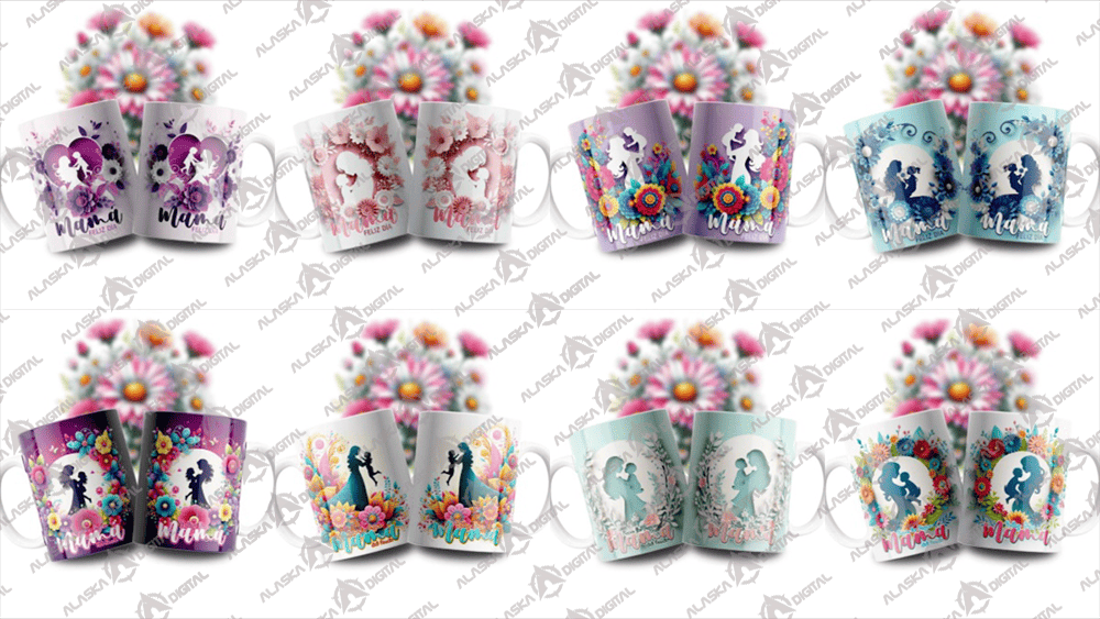 8 Plantillas Editable Taza Mama 3D