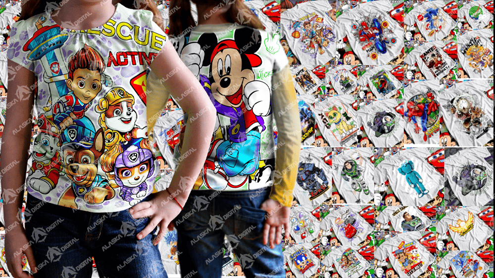 65 plantillas playera PNG infantiles variadas