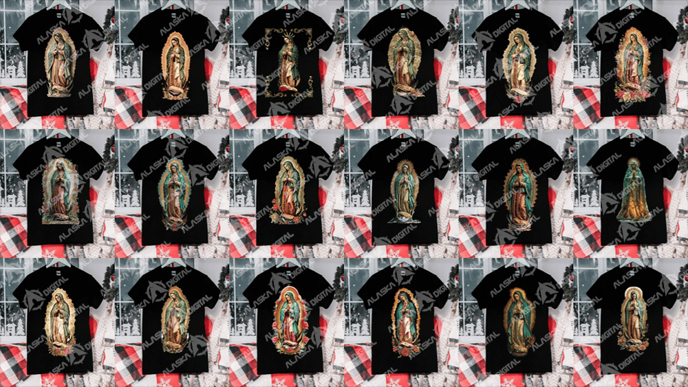 16 Plantillas para Sublimar o DTF en Playeras de la VIrgen de Guadalupe 3D