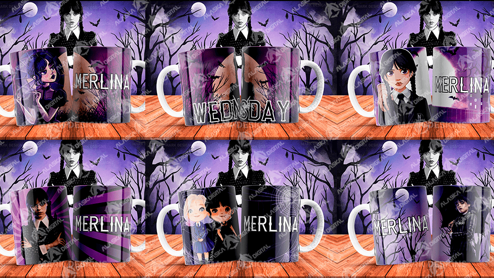 6 Plantillas Melina - Tazas Wednesday Editable