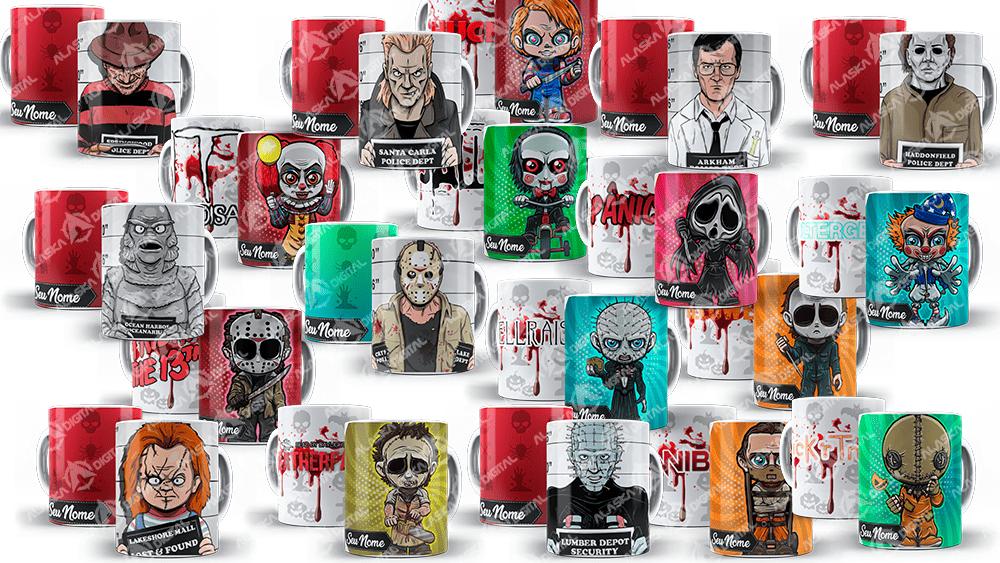 19 Plantillas para Sublimar Tazas de Halloween SERIES - PELICULAS