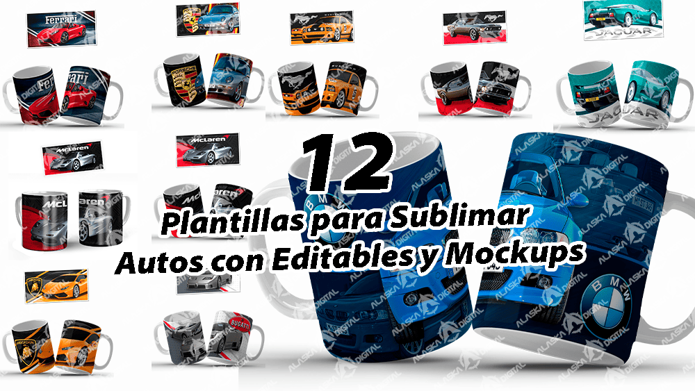 12 Plantillas para Sublimar de Autos con Editables y Mockups