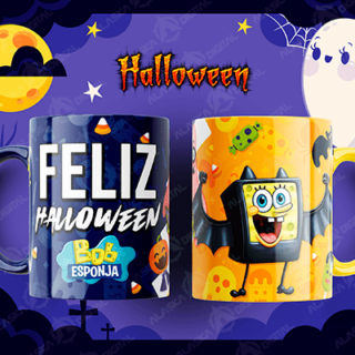 12 Plantillas para Sublimar Tazas de Feliz Halloween con Editables y Mockups