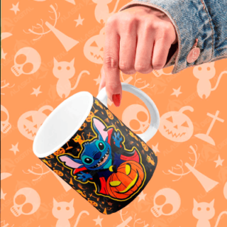 6 plantillas Stitch Halloween para sublimar en taza