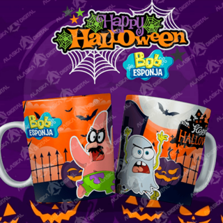 9 Plantillas para Sublimar Tazas de Bob Esponja Halloween con Editables y Mockups