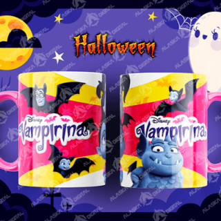 12 Plantillas para Sublimar Tazas de Vampirina en Halloween con Editables y Mockups