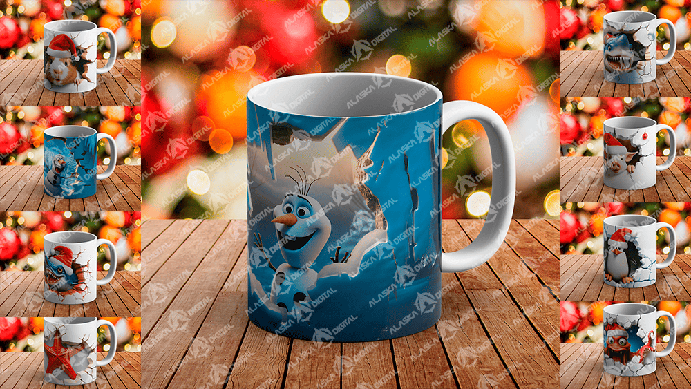 23 Plantillas para Sublimar Tazas de Navidad con Efecto 3D con Mockups