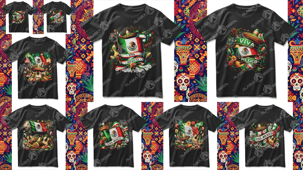 9 Plantillas Playeras Viva México y sus Tradiciones + Mockup
